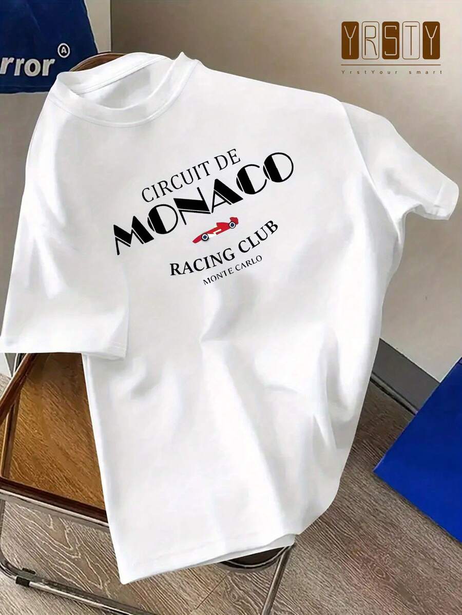 Camiseta gráfica de talla grande con estampado de la Organización de Carreras de Autos de Mónaco para hombres