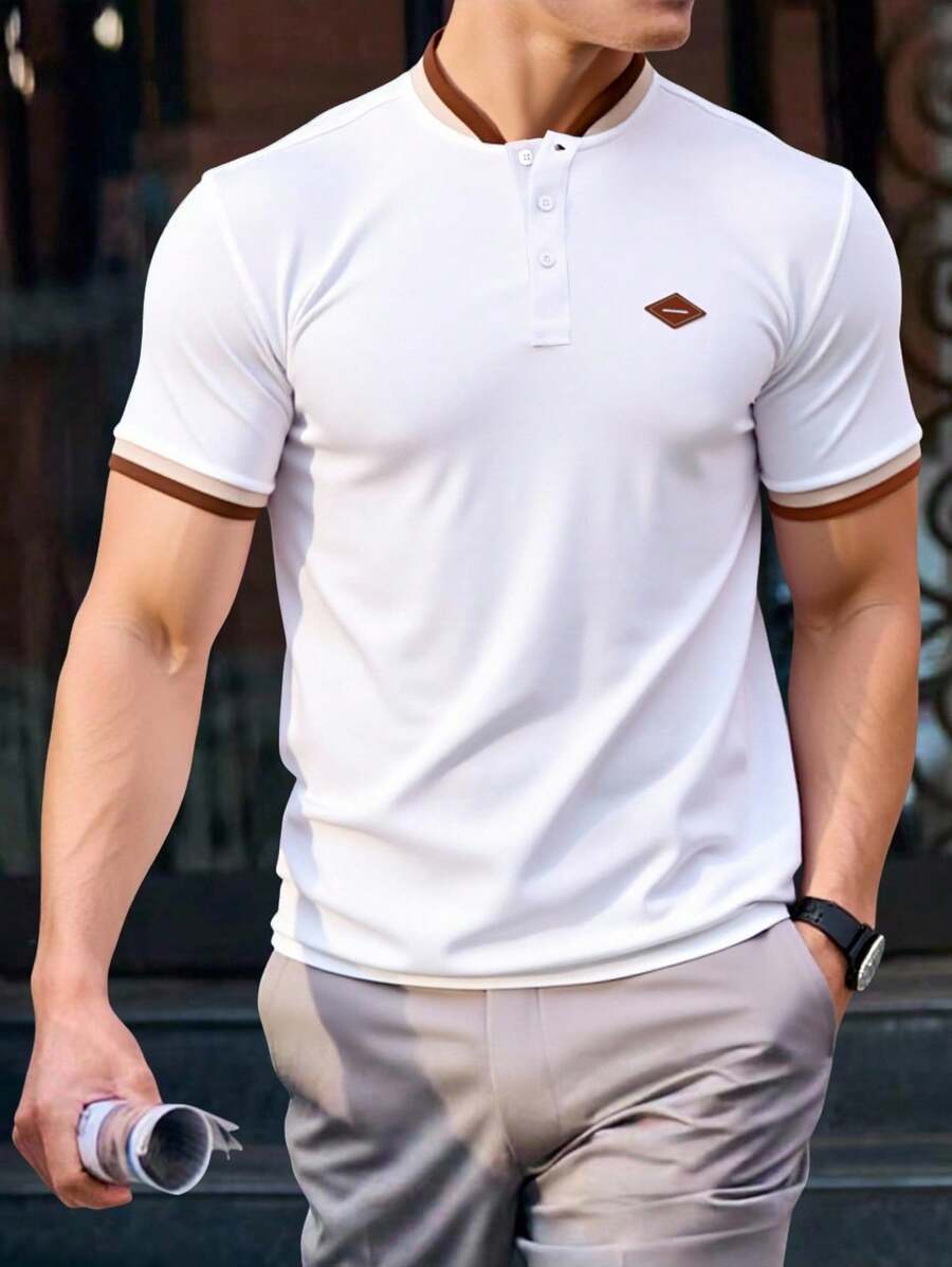 Manfinity CasualCool Camisa polo de manga corta casual y de uso diario con decoración de remaches para hombre