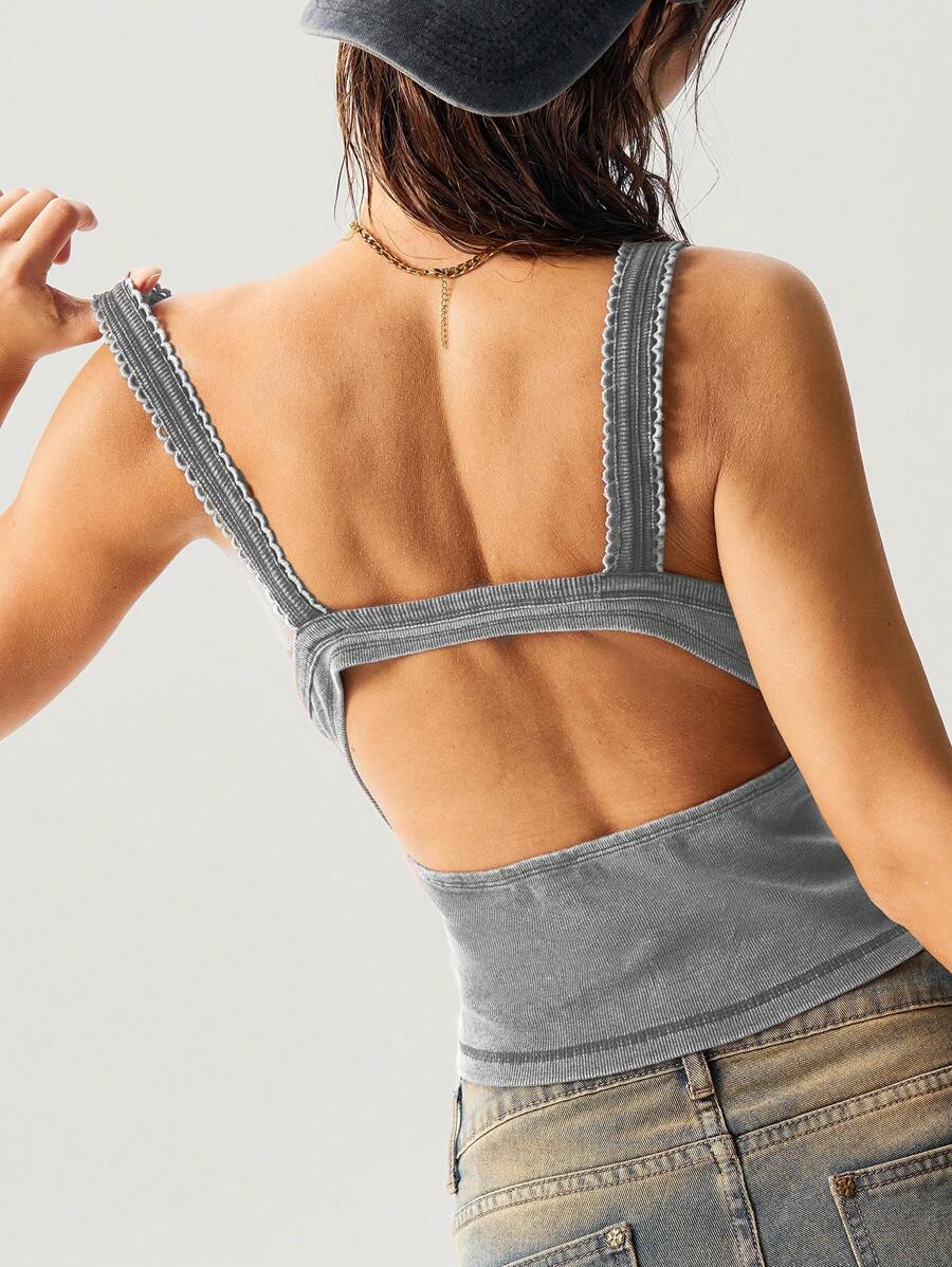 Bohemela Top corto da donna a costine, con scollo a V, di colore unito, adatto per lo stile casual da vacanza estiva