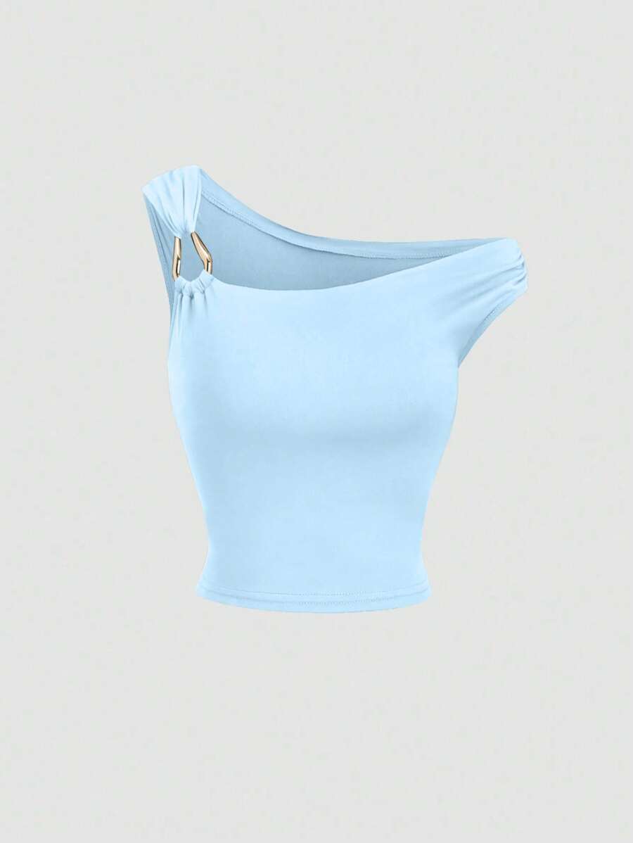 Sweetra Spring/Summer Asymmetrical Asymmetric Collar Fitted Versatile Camisole