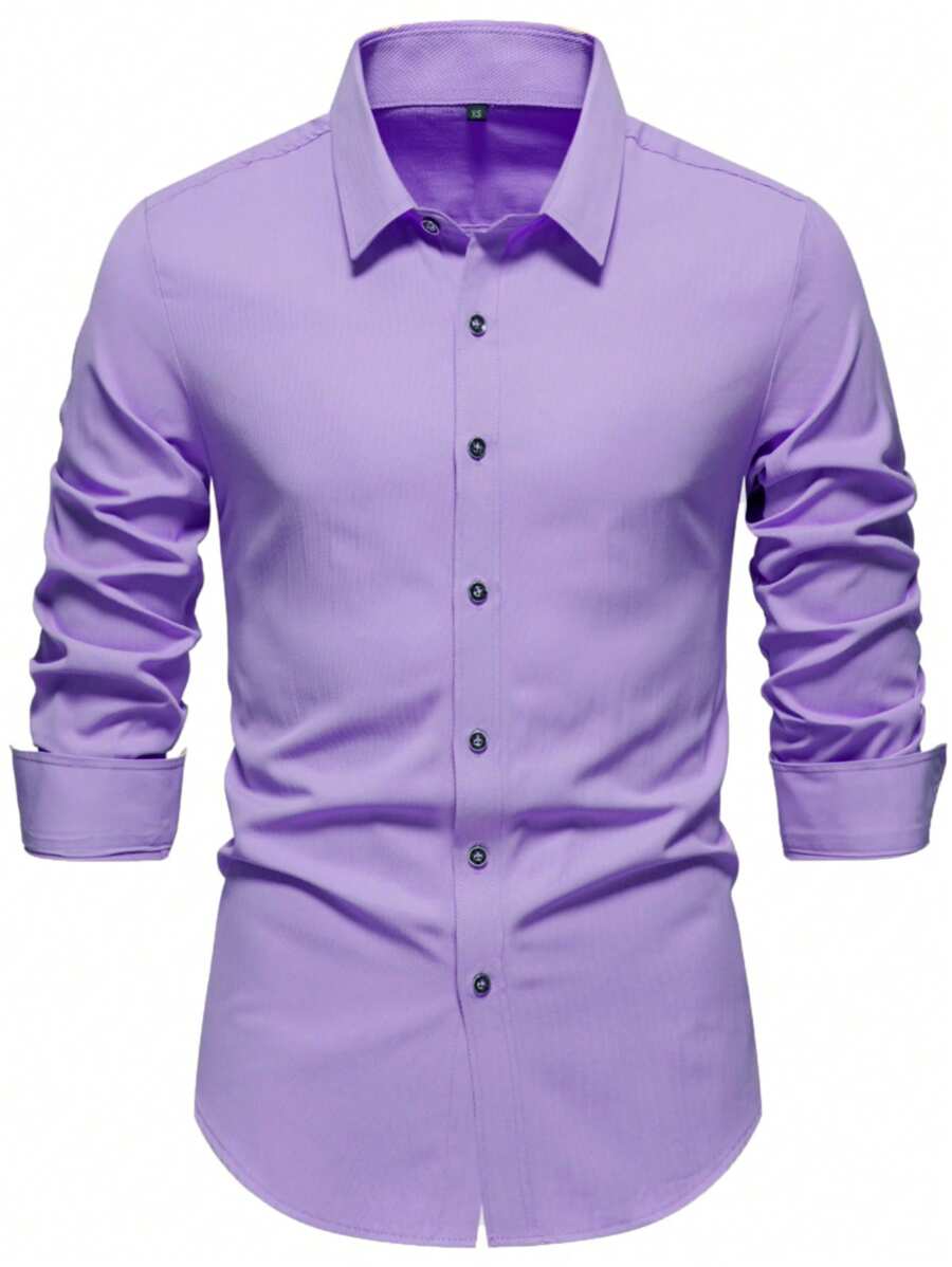 Manfinity Mode Men's Casual Solid Color Simple Button-Down Long Sleeve Shirt Men's Casual Dress Shirts Men's Dress Shirts Men's Slim Fit Shirts Men Dress Shirts Men's Dress Up Shirts