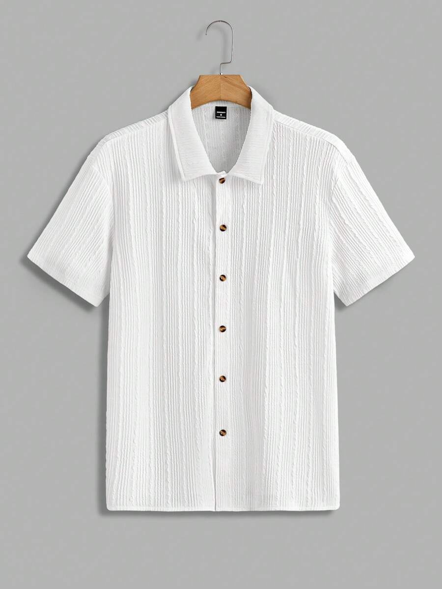 Manfinity RelaxMax Men Solid Color Plain Button-Down Casual Short-Sleeve Shirt For Boyfriend Gift Men Summer Shirtswhite Top For Menwhite Tops For Menwhite Men Shirt