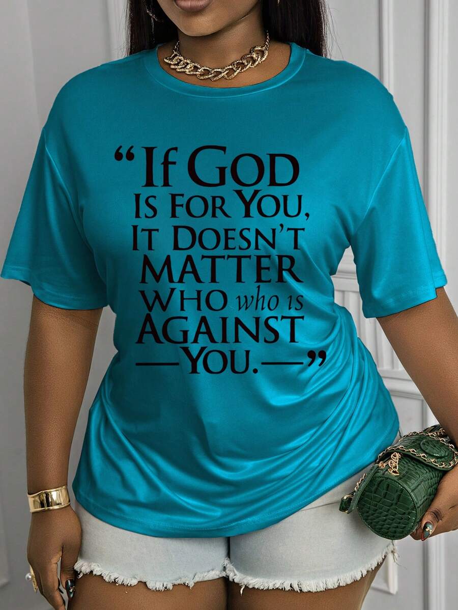 Maweii Printed With The Letters' If God Supports You, It Doesn't Matter Who Opposes', Short Sleeved Spring And Summer Outfit, Combined Version, Round Neck Women's T-Shirt