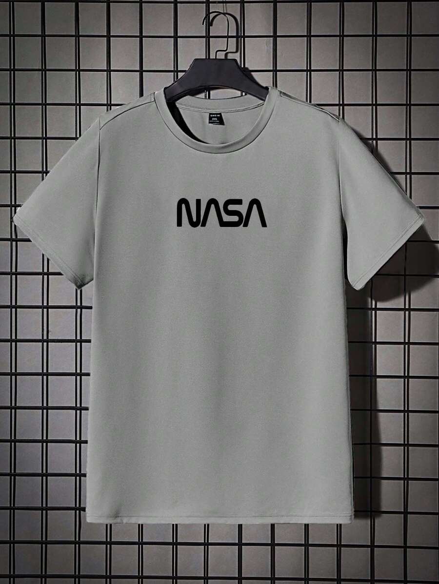RueChic T-shirt à manches courtes col rond imprimé lettre décontracté pour hommes, été