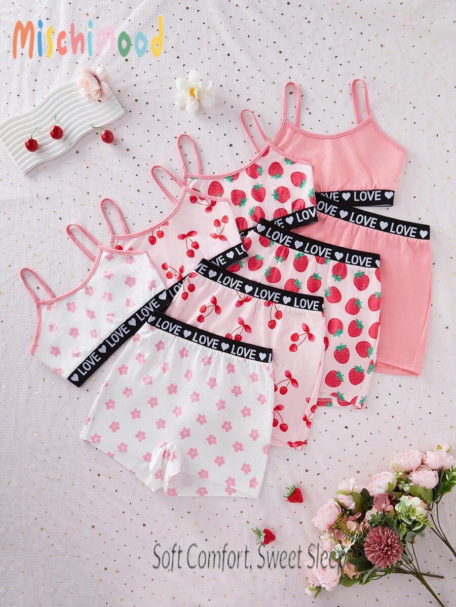 Set de 8 piezas de ropa interior para niñas con estampado de corazones y cintura elástica