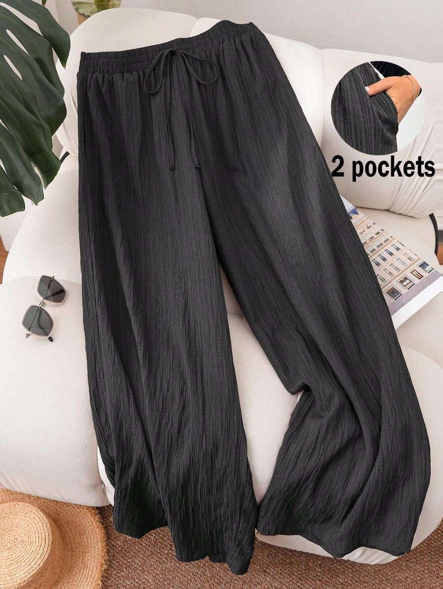 SHEIN Frenchy Pantalon élégant pour femmes de grande taille, style printemps-été, décontracté mais chic, pour le bureau, la plage, la Saint-Valentin. Pantalon de poche, pantalon de vacances à la plage, violet, pour étudiantes, pantalon d'été pour la Saint-Valentin