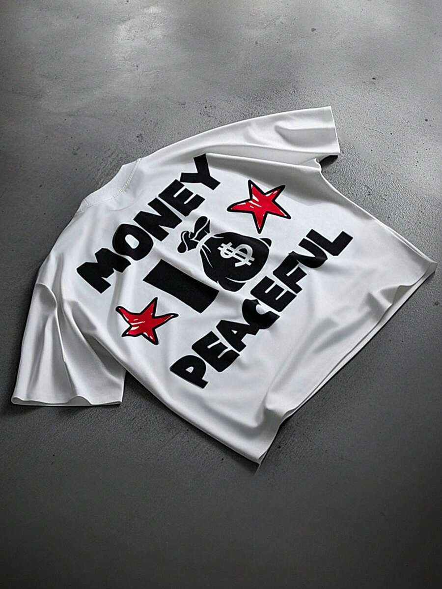Manfinity EMRG Camiseta de manga corta casual con estampado gráfico de ángel de moda, para verano