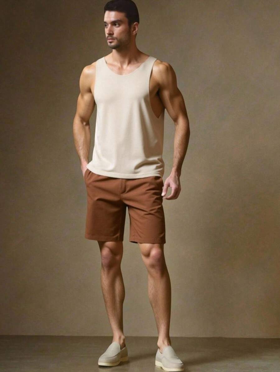Manfinity ModaGents Set de 2 piezas, chaleco de punto casual y shorts de tejido para hombres