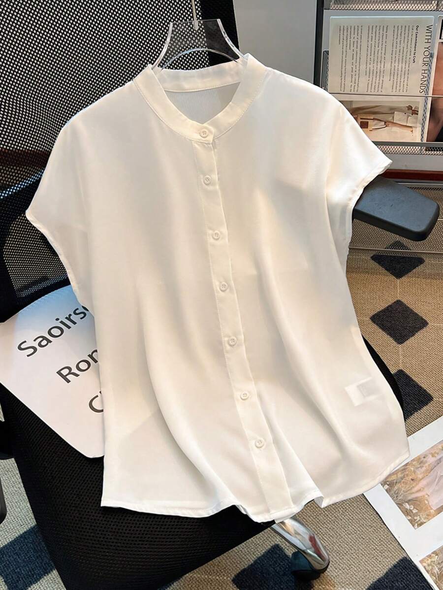Franclia Blusa semplice casual da donna con collo tondo e maniche corte