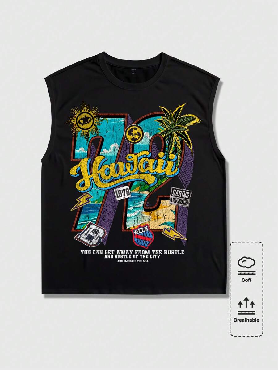 ROMWE MEN Street Life Camiseta sin mangas con estampado numérico para hombre, chaleco de verano casual y deportivo de cuello redondo, camiseta de tirantes con estampado de moda