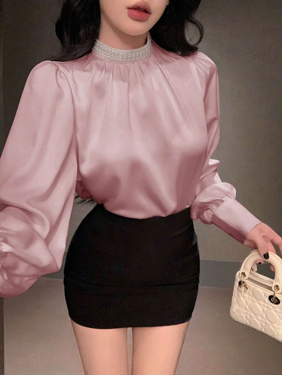 DAZY Women's Elegant Lustrous Fabric Blouse, Summer New Style,Fall Clothes