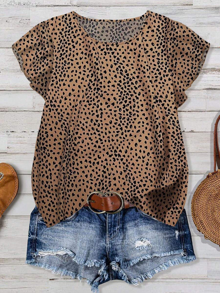 SHEIN LUNE Plus Size Casual Leopard Print Shirt