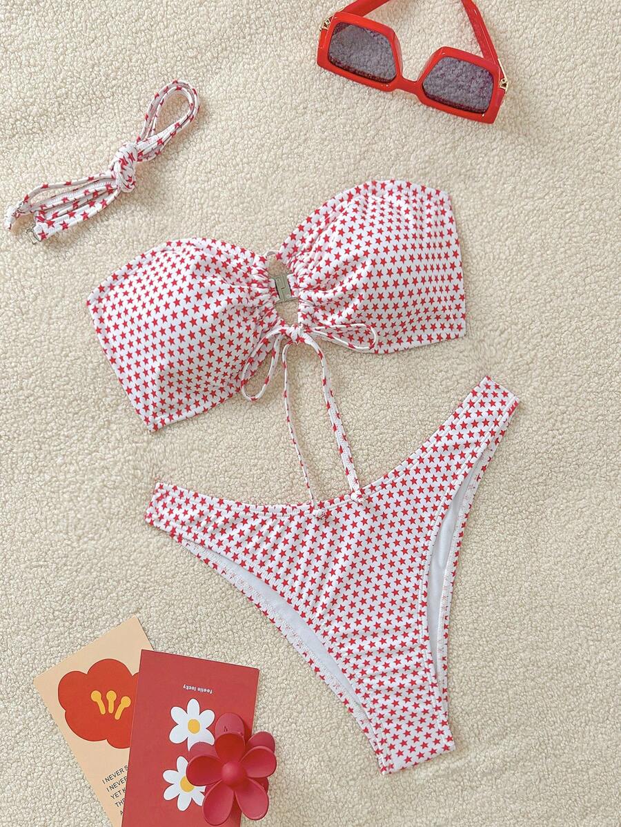 Soleia Set bikini a fascia a nodo con stampa a stelle per donne