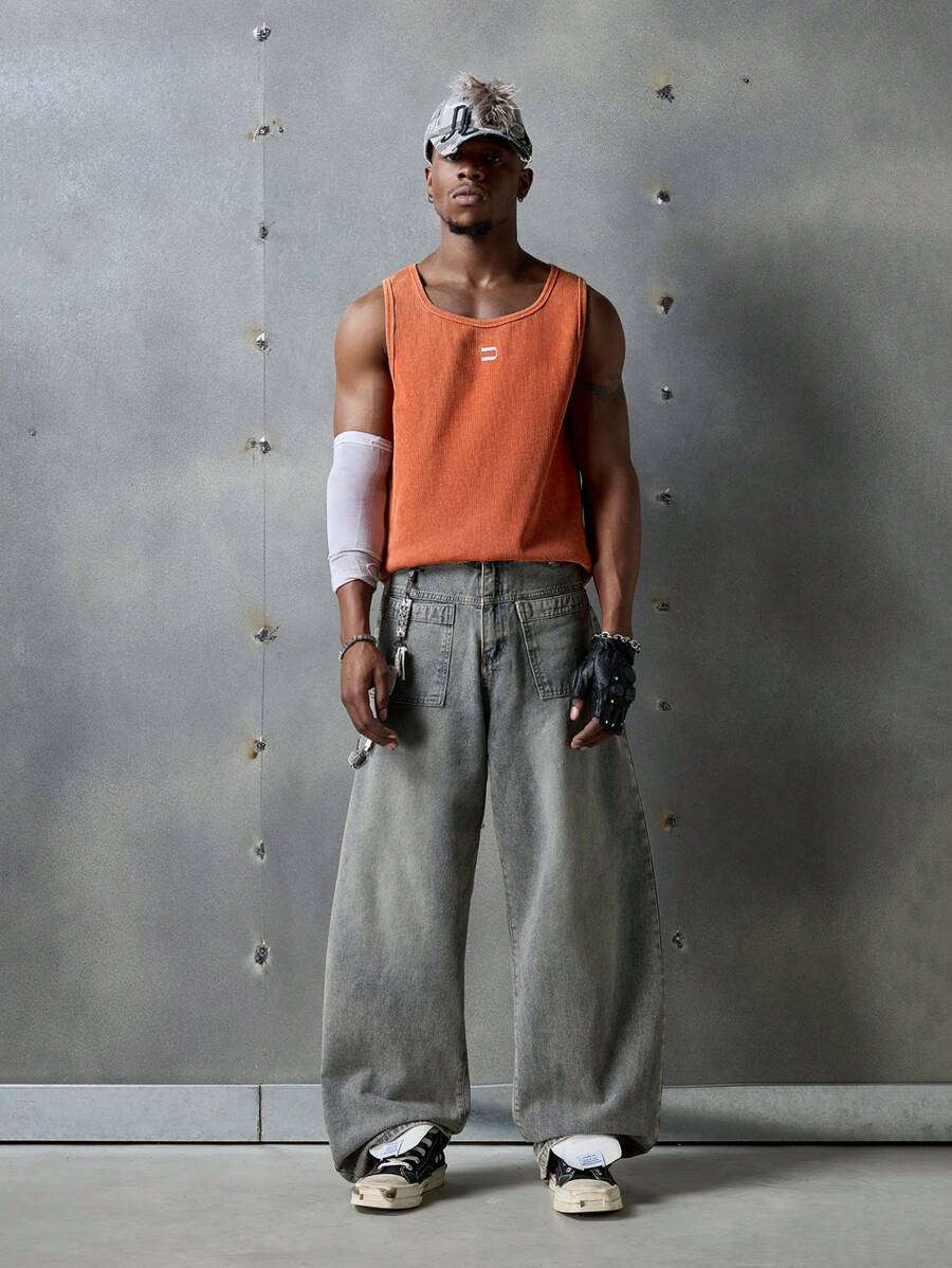 NEON BLANC Top de punto sin mangas con cuello redondo y bordado para hombre, adecuado para el verano, ropa informal de calle