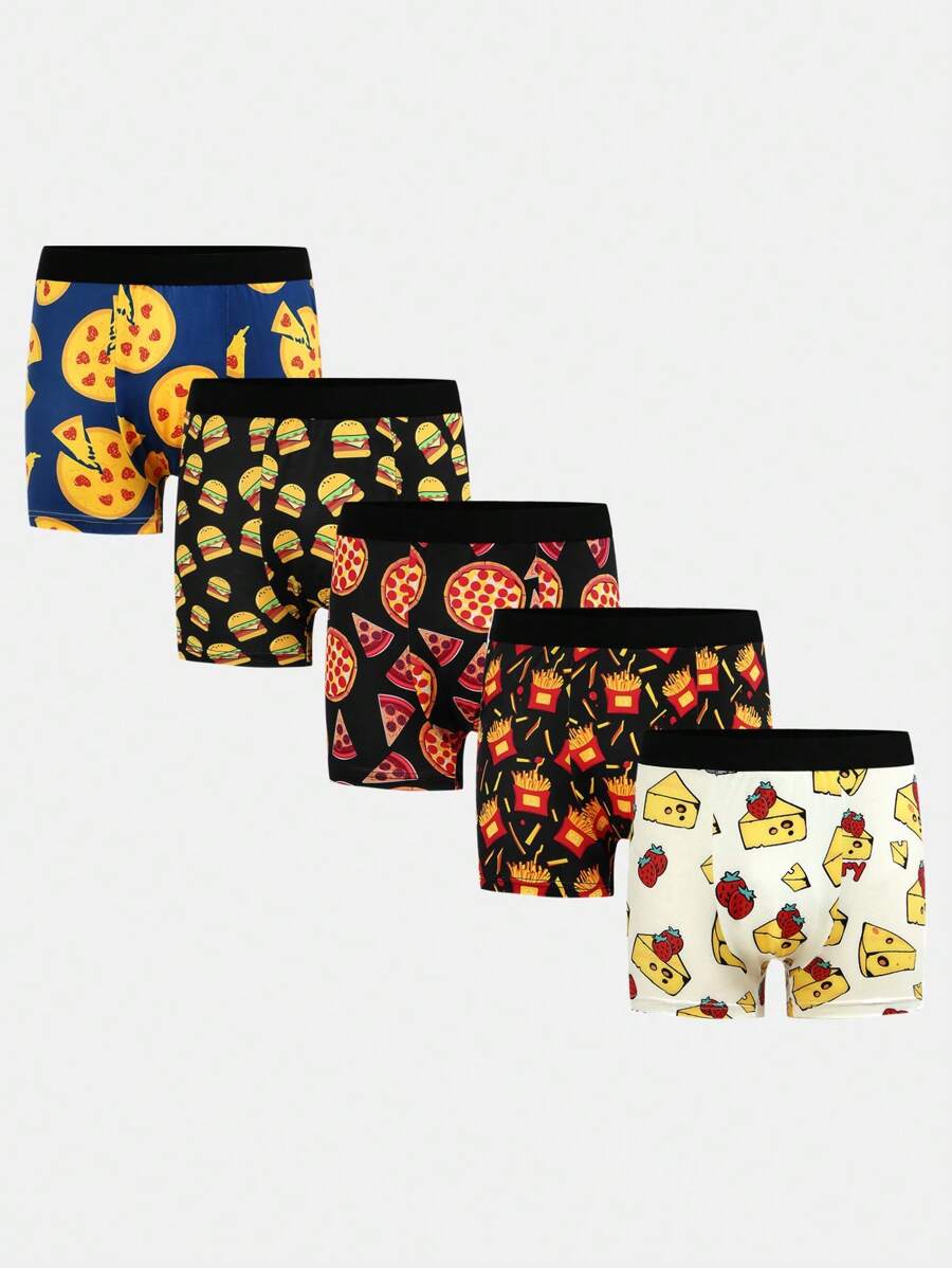 Tween Boy Hamburger Pizza Print Elastic Waist Briefs