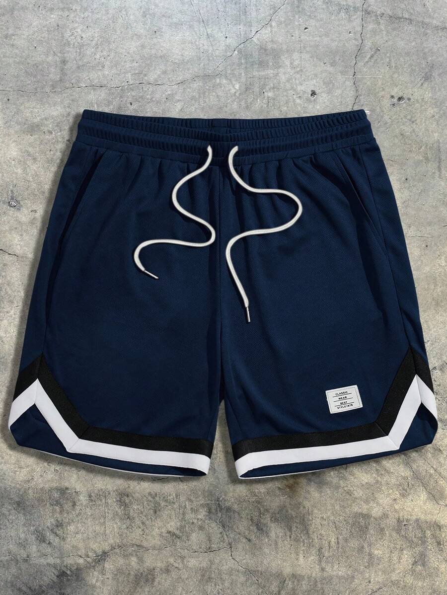 AXEPEAK Pantaloncini oversize da uomo con toppe a lettera, bordo a contrasto e vita con coulisse, ispirati allo streetwear