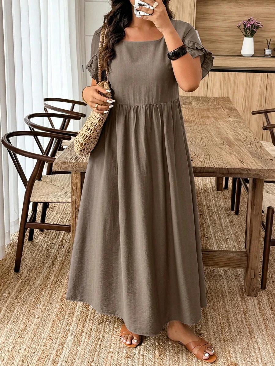 Linhara Plus Size A-Line Ruched Chiffon Short Sleeve Solid Color Dress Work Summer Dresses Women Plus Sun Dress Women Summer Clothing Women S Clothes