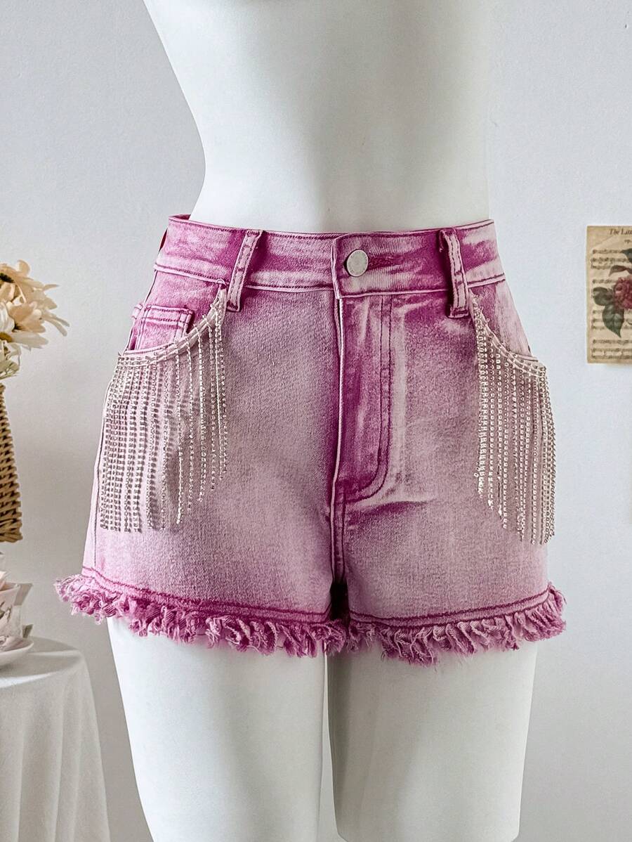 Soleia Shorts di jeans da donna, shorts casual skinny stretch di colore rosa