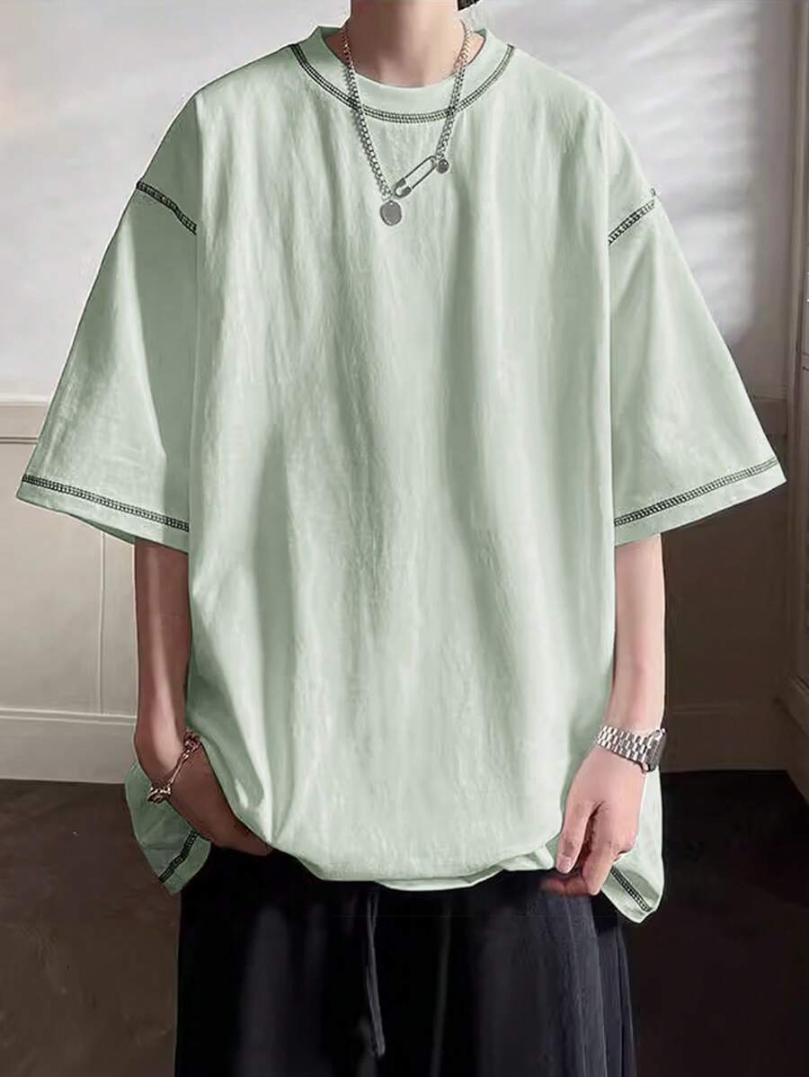 Manfinity Hypemode Tricou bărbătesc casual, lejer, cu guler rotund, umeri căzuți, mânecă scurtă, vară