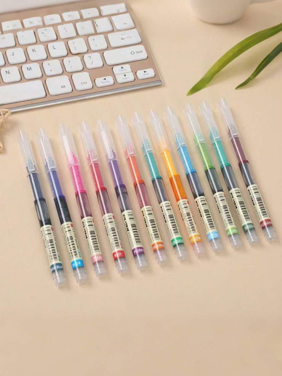 SHEIN Penne di grande capacità e colore neutro, distribuite casualmente, per il ritorno a scuola. Set di penne per taccuino di grande capacità, penne gel colorate, penne per disegno, per prendere appunti e per disegnare linee