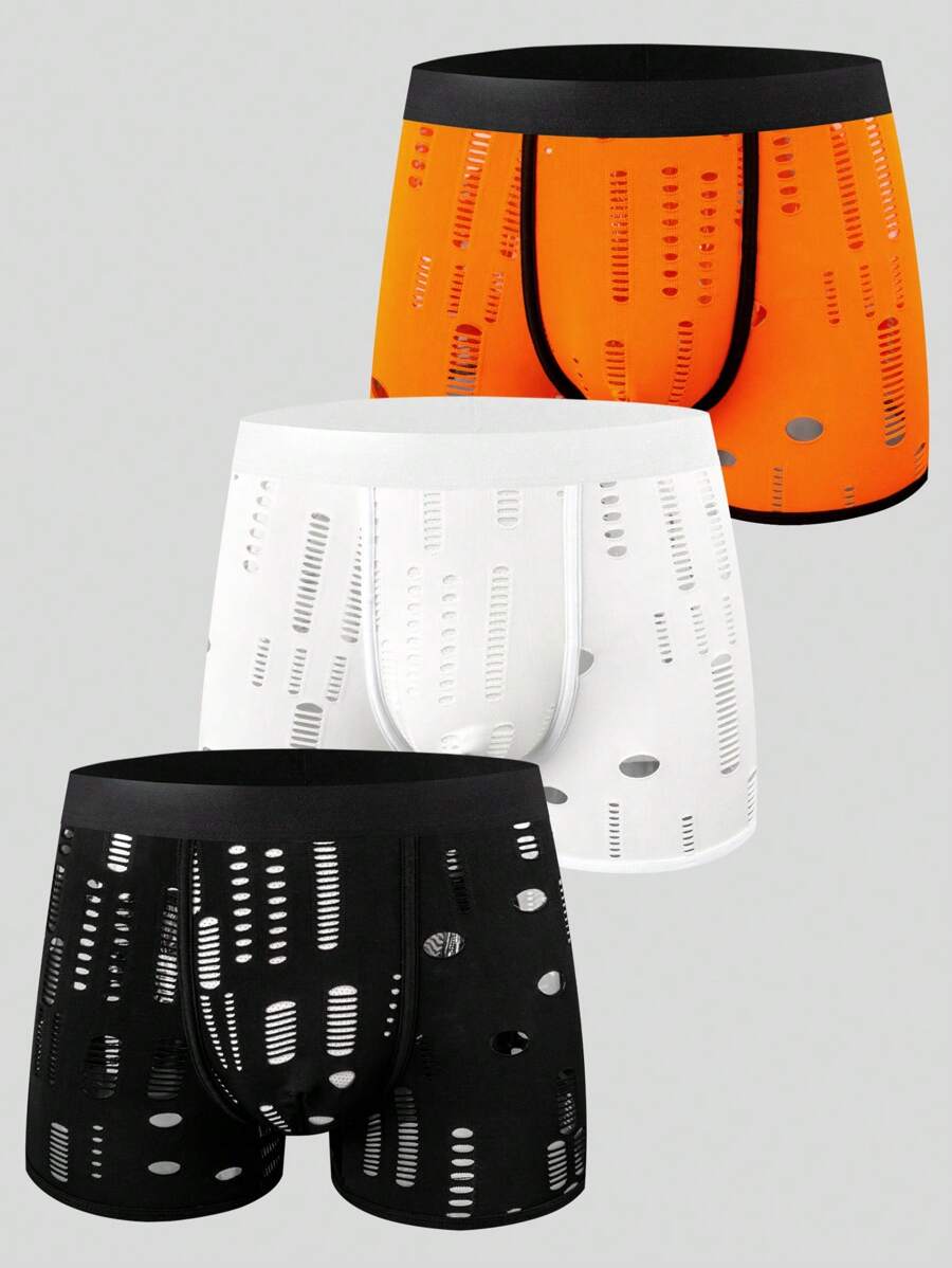 Paquete de 3 Bóxers informales de cintura elástica con diseño desgastado de unicolor para hombre