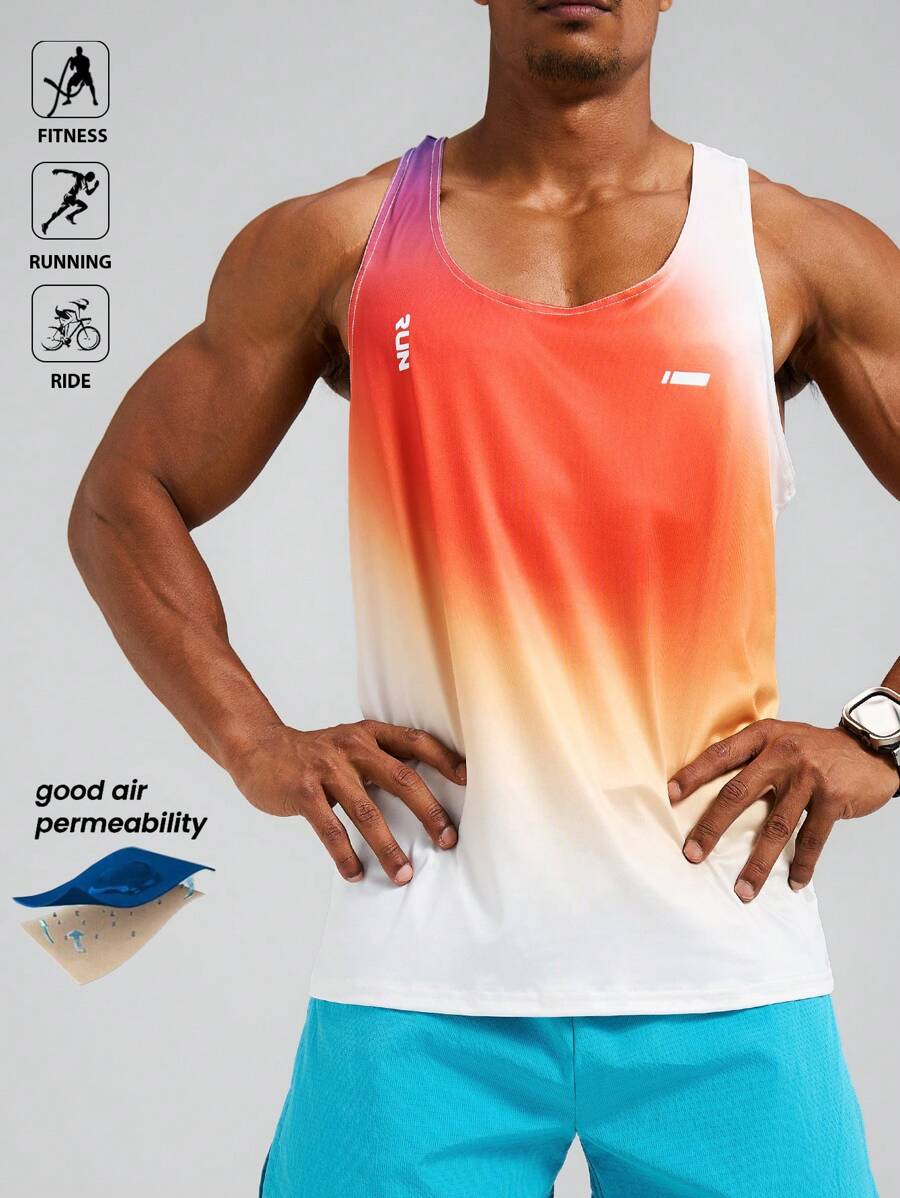 Manfinity Sport Polished Men's Ombre Crew Neck Casual Sports Tank Top, Summer Workout Clothes Running Tees & Tanks