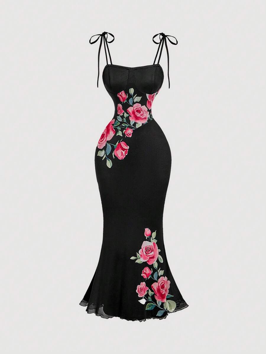 SHEIN MOD Vestido sirena blanco con estampado floral romántico para mujer, atuendo de campo, ropa de playa de vacaciones, vestido bohemio para mujer, ropa de mujer para vacaciones tropicales, Mardi Gras, vestido de primavera, vestidos de verano, atuendos para citas de mujer, vestido de graduación, vestidos románticos