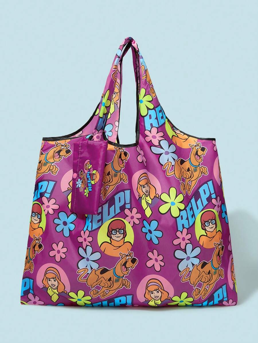SCOOBY-DOO X SHEIN Bolsa de playa y bolso de mano de gran capacidad con gráficos de dibujos animados y figuras de moda