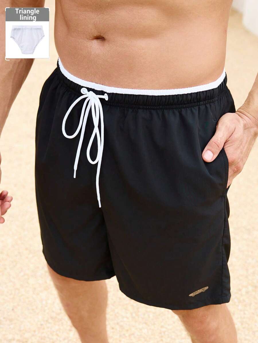 Manfinity Swimmode Men's Letter Print Drawstring Waist Casual Beach Shorts