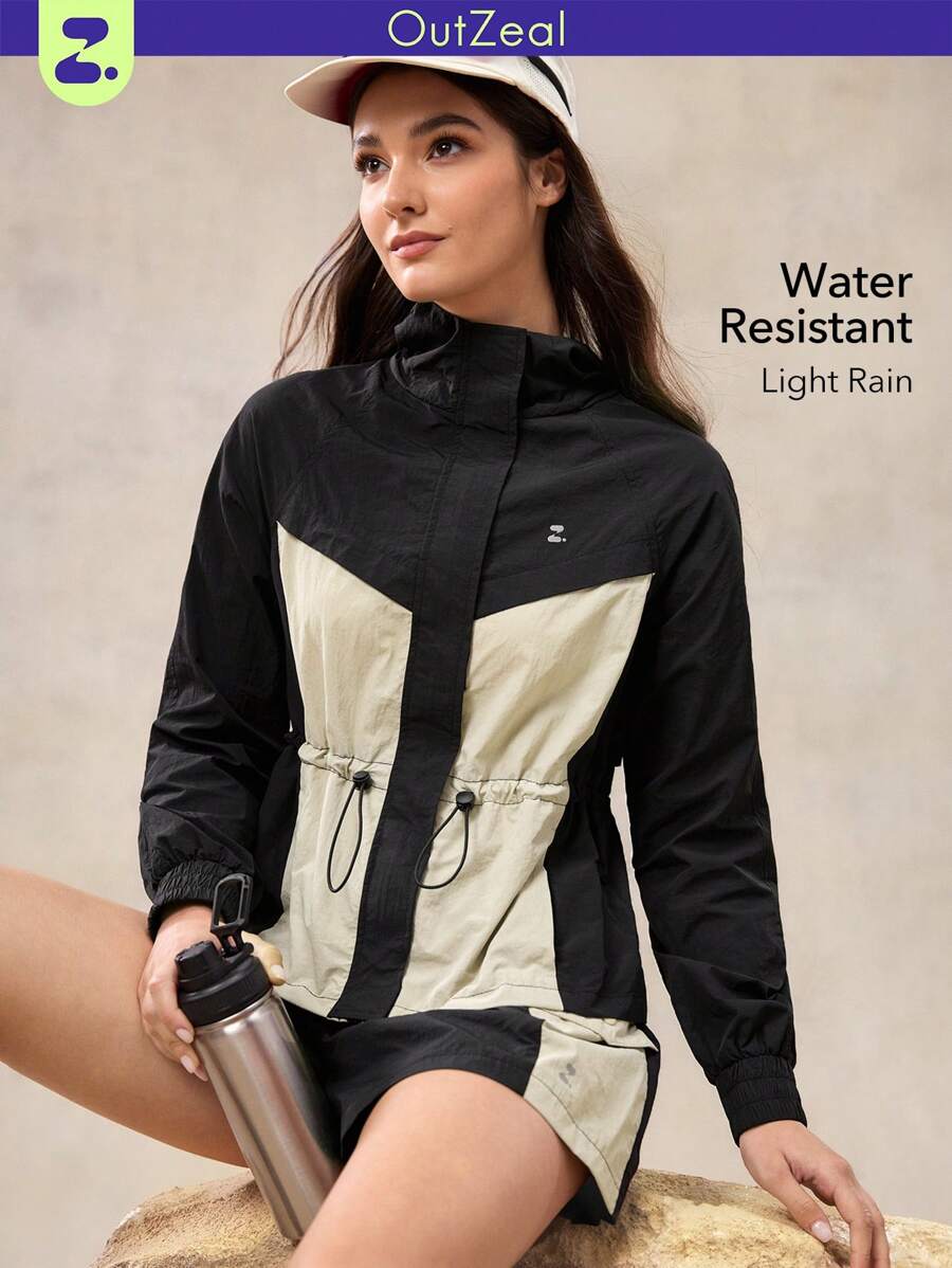 OutZeal Women's Water-Resistant Lightweight Color Block Outdoor Rainshell Jacket Hiking Camping