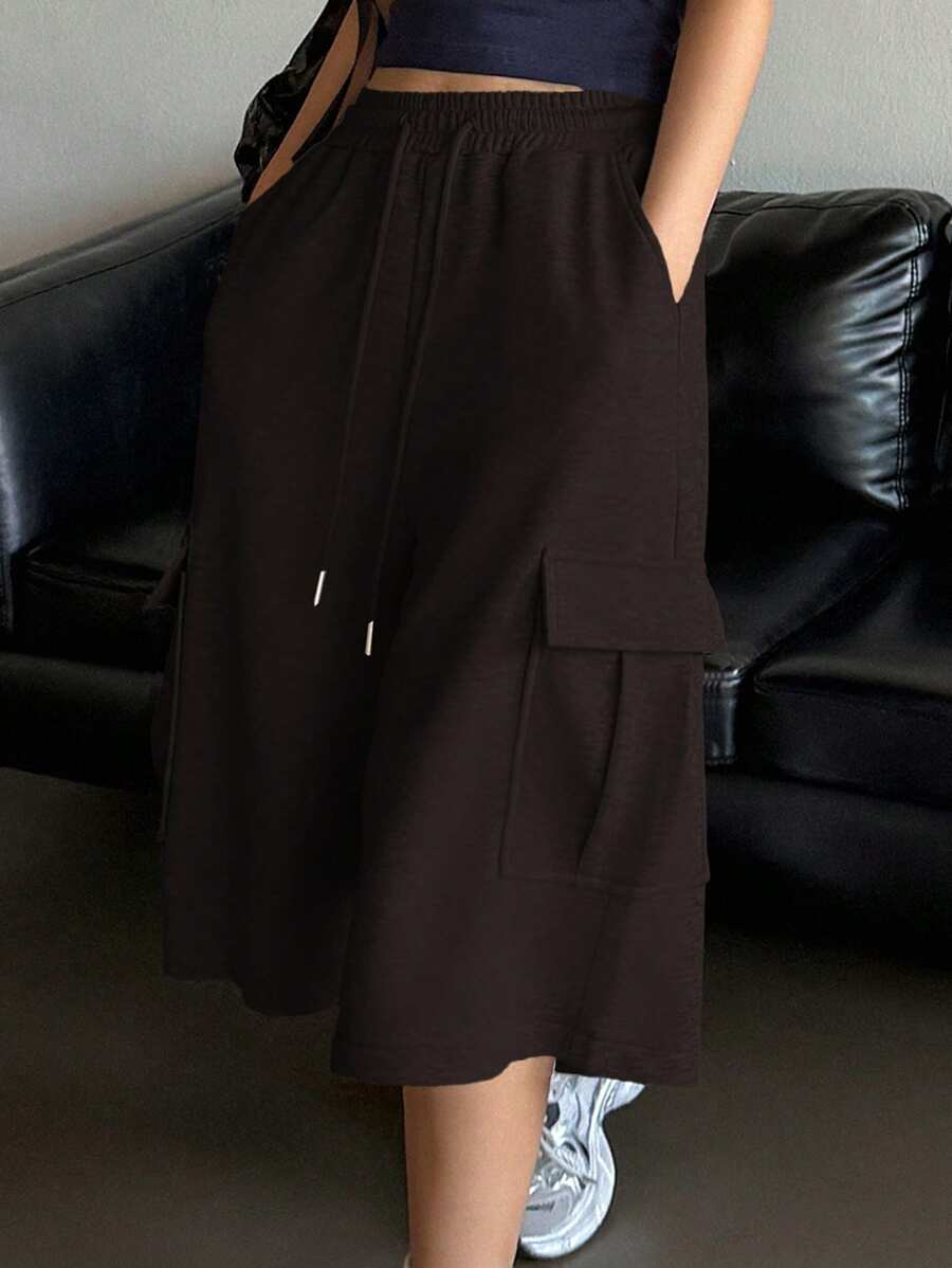 DAZY Solid Color Loose Baggy Cargo Style Women Shorts