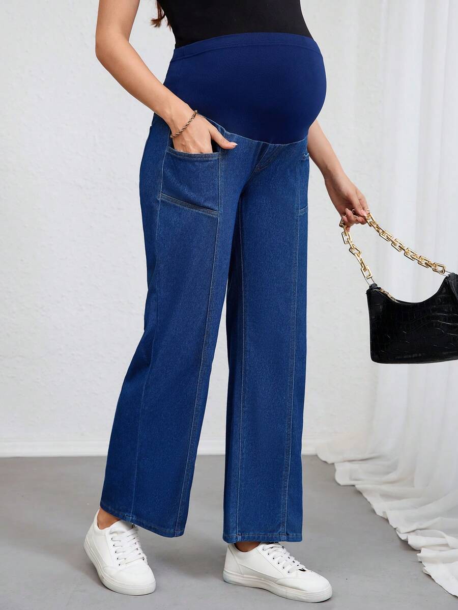 SHEIN Vaqueros casuales rectos y sueltos para maternidad con bolsillos