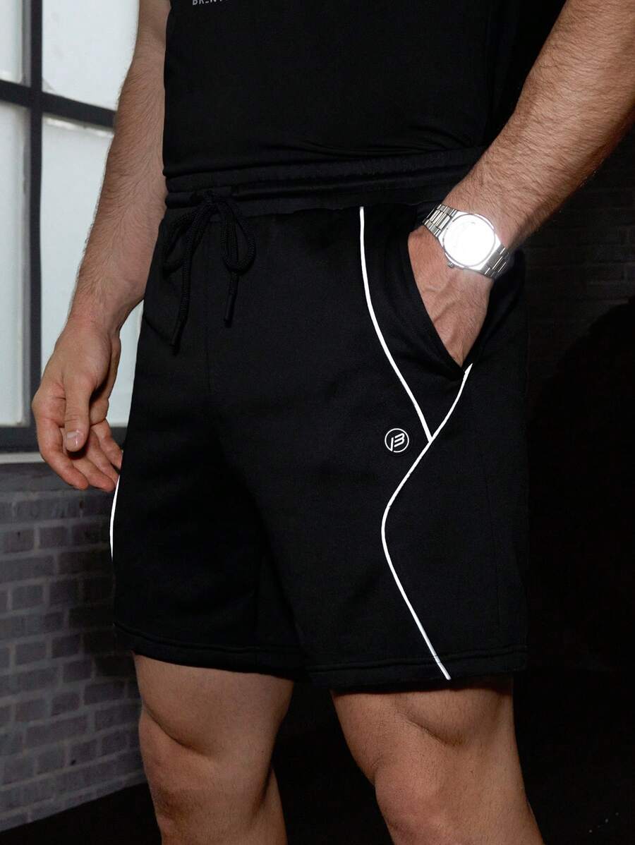 Manfinity BRENVOR Pantalones cortos rectos para hombres de punto, de moda casual, sueltos, de unicolor y cintura elástica
