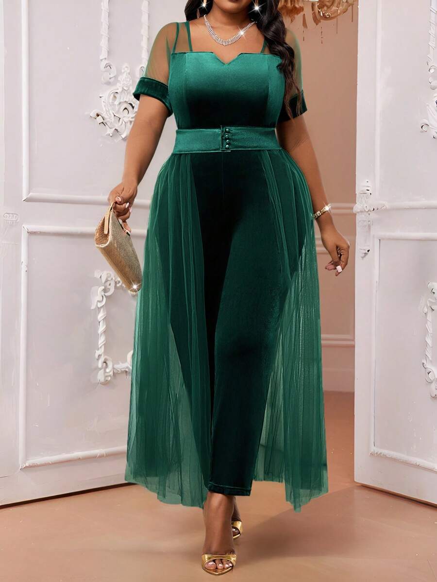 Fleurora Mono de manga larga con cuello redondo de punto elegante, informal y de flujo, con manga de obispo y contraste de malla, de talla grande, para uso formal, vestimenta profesional y ropa navideña para mujer, con cintura alta y leggings