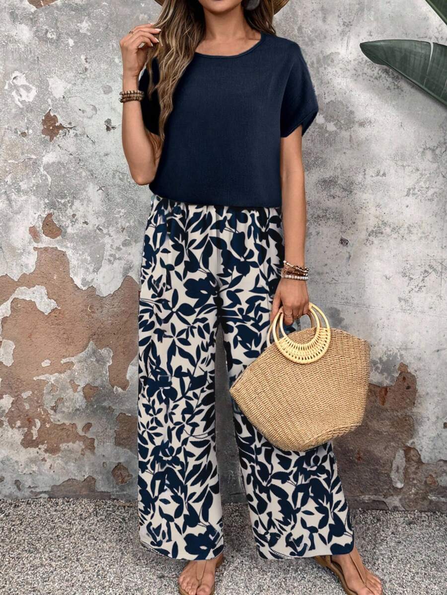 EMERY ROSE 2 pezzi/set di abbigliamento donna con stampa floreale, adatto per la primavera/estate