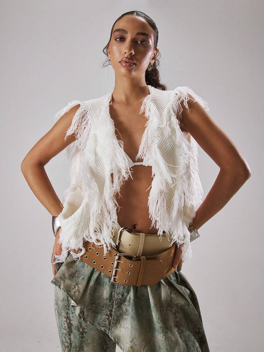 MUSERA Crochet Frill Trim Waistcoat Top Spring, Summer, Holiday, Vacation, Ibiza, Festival, Rave, Cool Girl, Shipwrecked