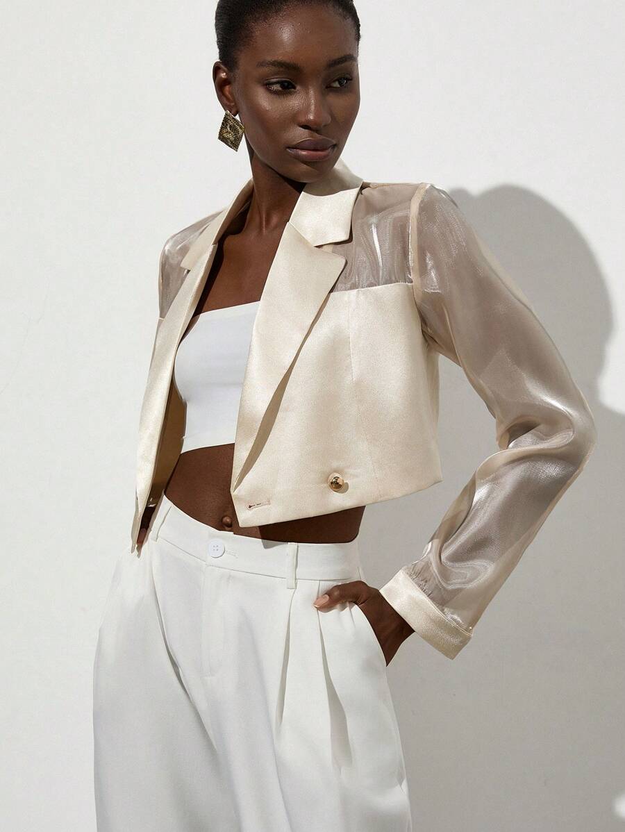 Aveloria Modichic New Versatile Elegant Commuter Minimalist Sophisticated High-End Design Glossy Organza Satin Blend Lightweight Short Jacket For Women