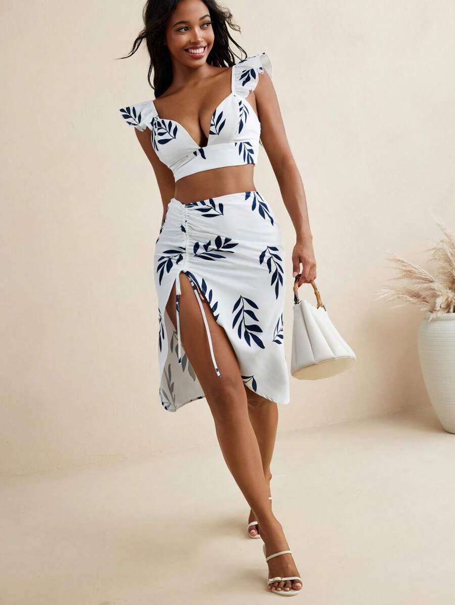 Kiitan Luxe High Waist Ruching Midi Skirt Women Summer Vacation Beach Outfit Going Out Holiday