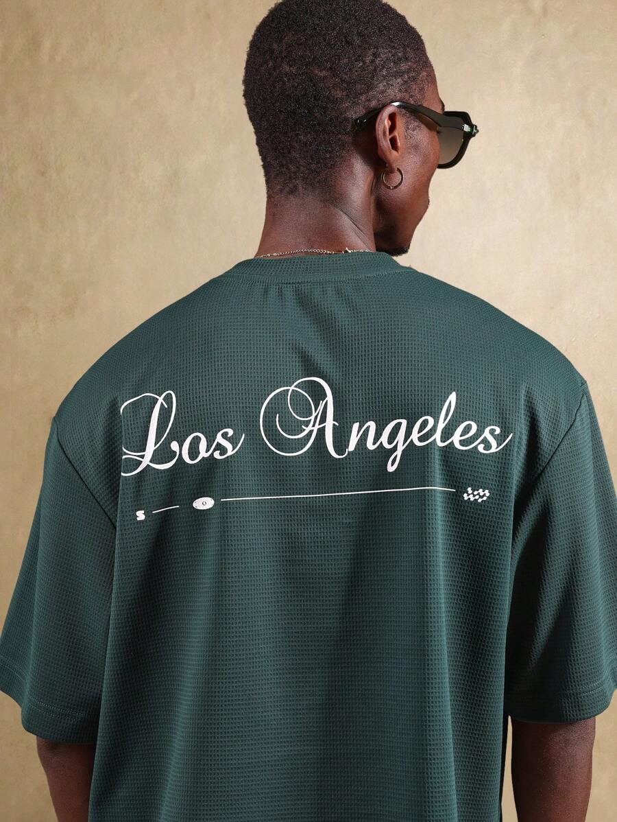 SUMWON Athletic Performance Los Angeles Logo Short Sleeve Training Tee Textured Fabric Casual Sportswear Activewear Urban Design Casual Streetwear
