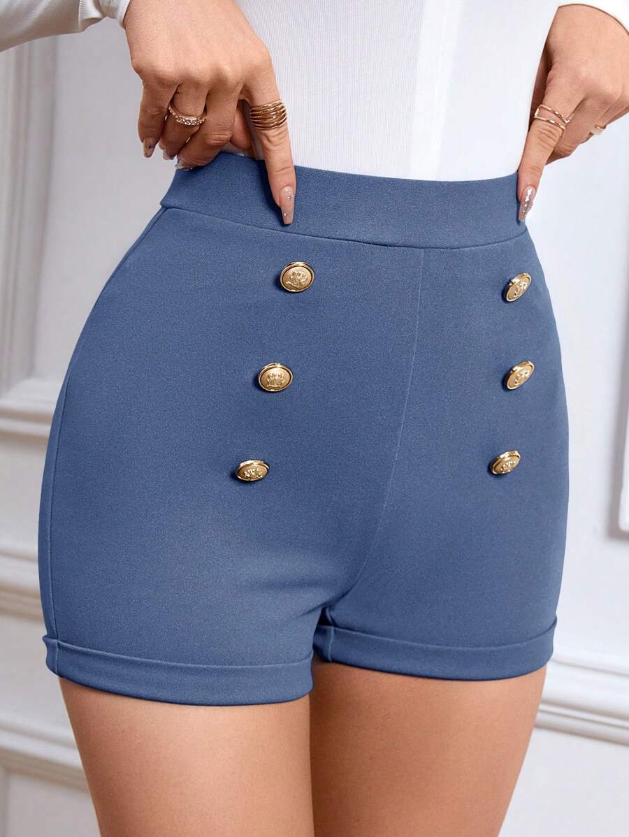 Firerie Pantaloncini estivi blu con doppio petto e vita elastica per le donne