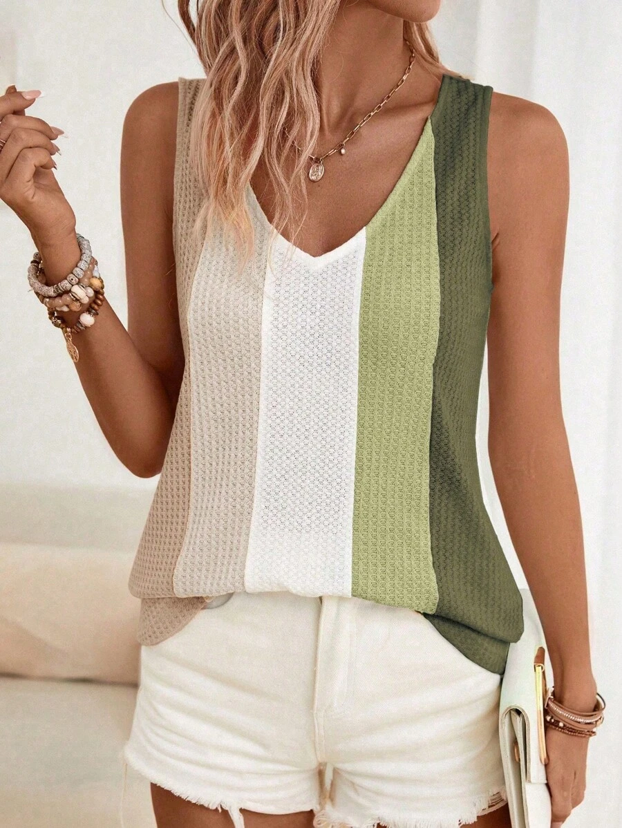 SHEIN LUNE Top de punto de cuello cuadrado de tirantes con fruncidos en la cintura alta, diseño minimalista casual de punto acanalado, color blanco talla grande