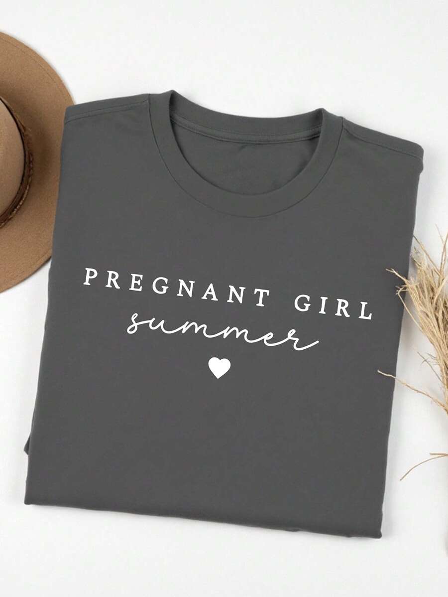 Calvaya Camisa informal de verano para mujer embarazada con estampado de letra, camiseta de playa de maternidad de talla grande, camiseta de madre, regalo para mamás