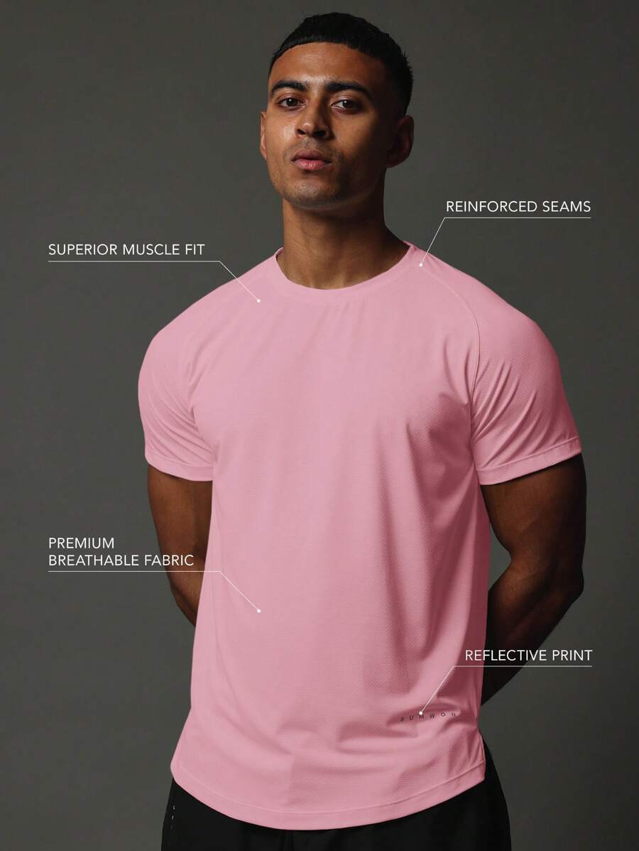 SUMWON Premium Leistungs-Athletik-Trainings Muskelfitness T-Shirt mit reflektierendem Detail für Sport, Laufen, Workout, Gym, Fitness