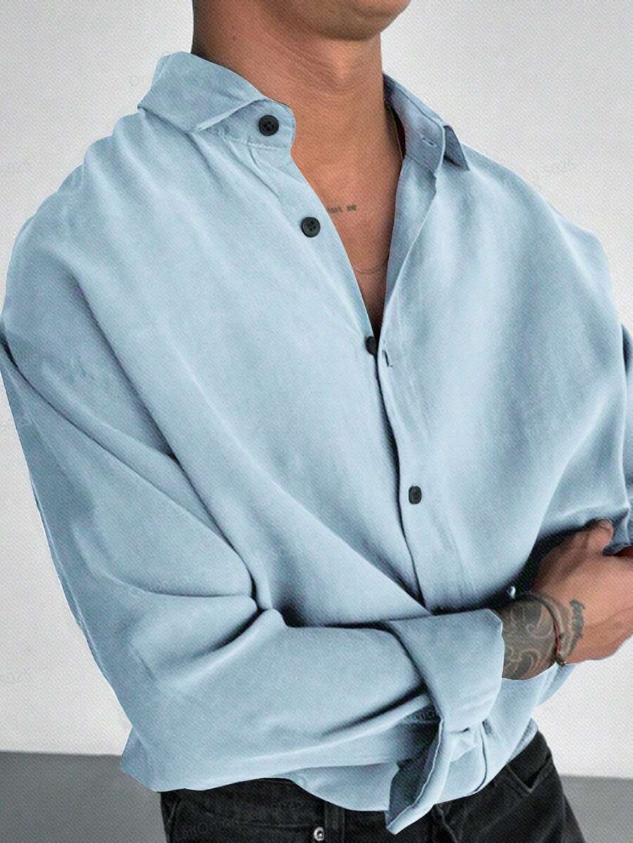Manfinity Homme Camisa de manga larga de unicolor informal para hombre, primavera/otoño