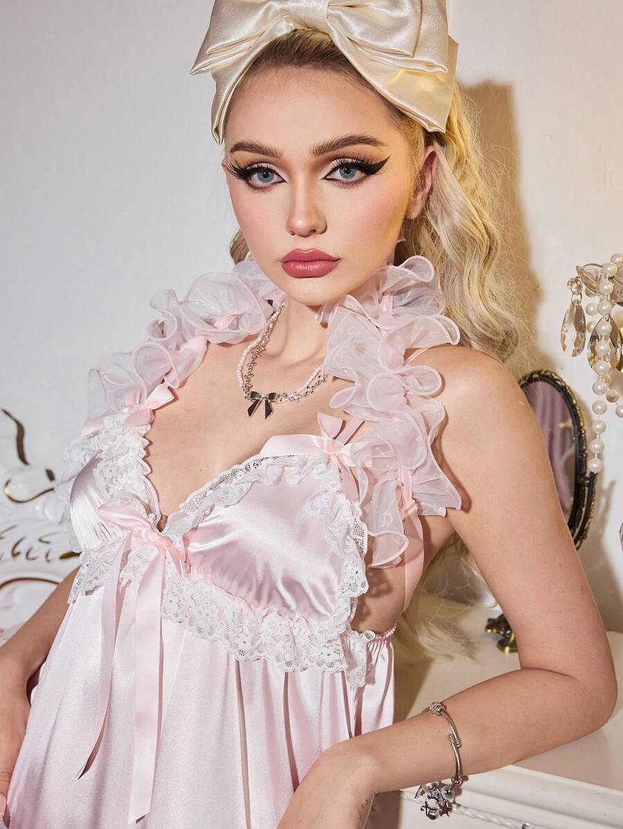 FairyFlirt Coquette Layered Exaggerated Shoulder Decor Matching Ruffled Collar Rococo Lolita Style Lingerie Accessories, Pink