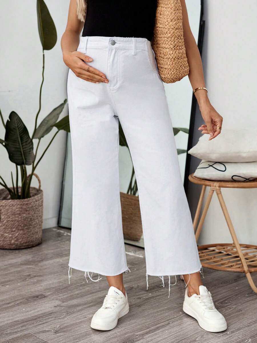 SHEIN Pantalones capri blancos slim fit para maternidad