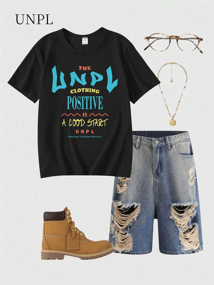 SHEIN Camiseta de manga corta con estampado de eslogan casual para adolescentes, de verano