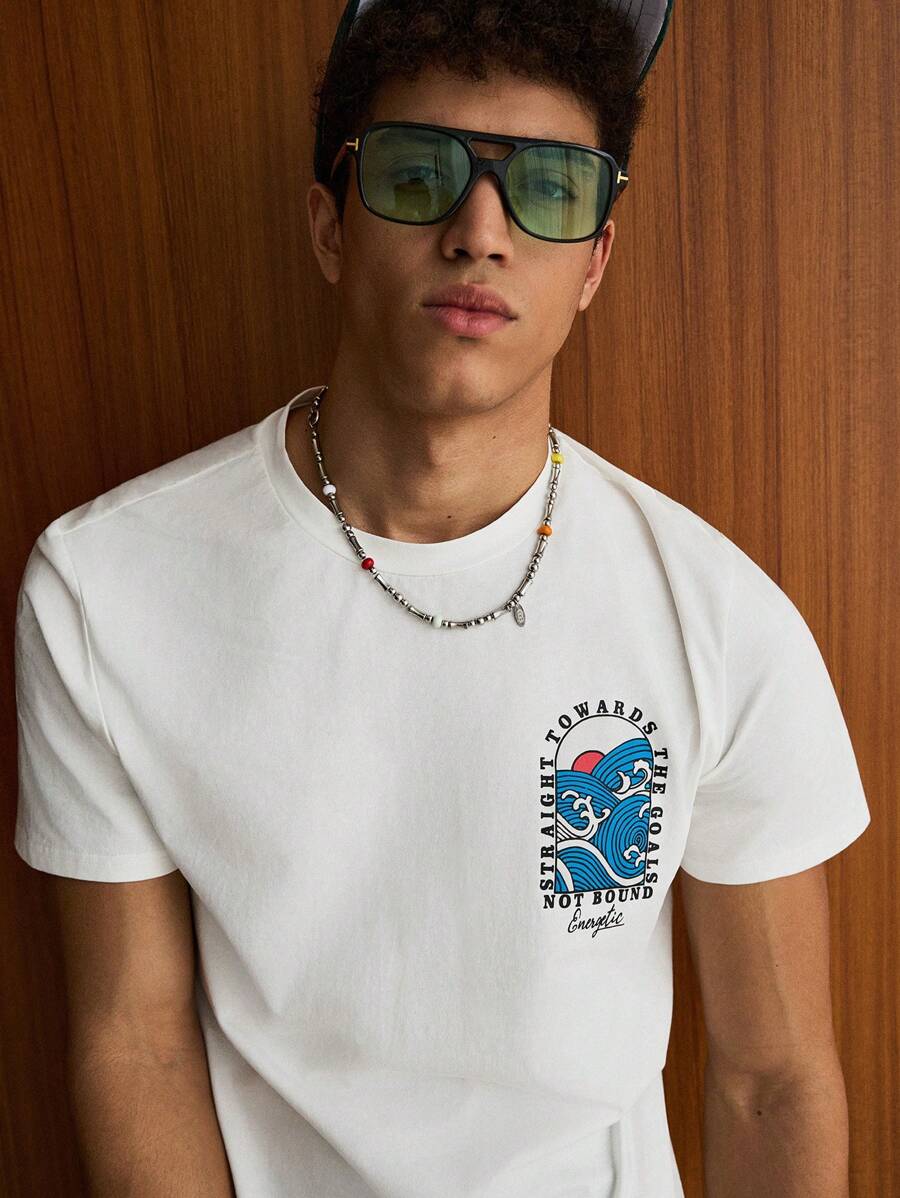SWAVVY Homme En Coton Vague Et Graphique De Slogan T-shirt & Pantalon De Survêtement À Cordon