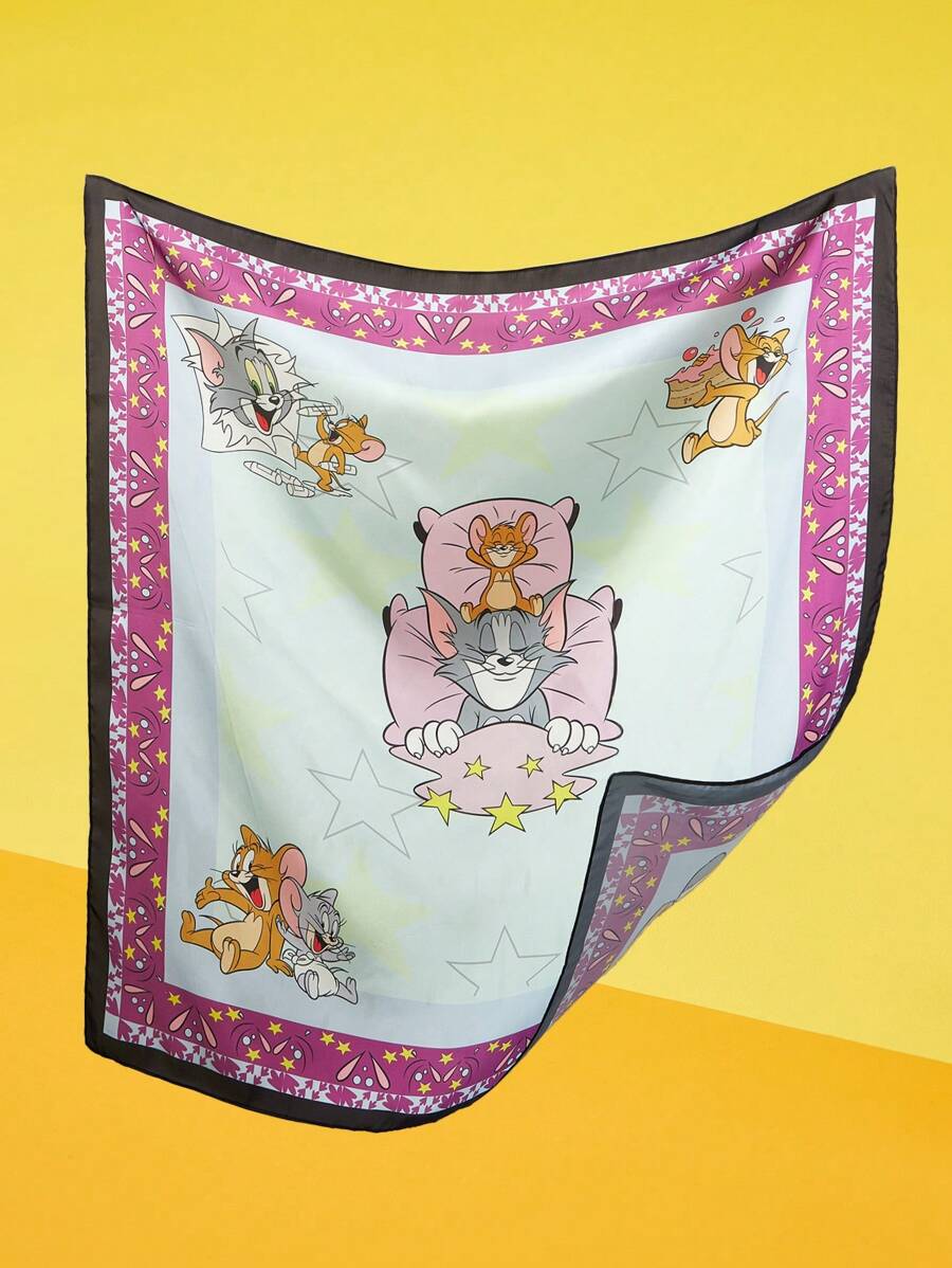 TOM & JERRY X SHEIN Modisch & süßes lila großes Tuch mit Cartoon Muster