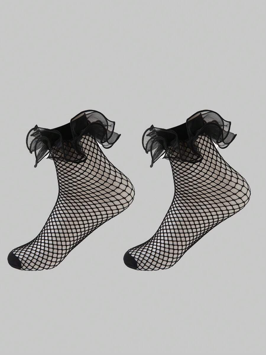 ROMWE Kawaii Damen Mode geraffelte Cut Out Socken bis zur Wadenmitte